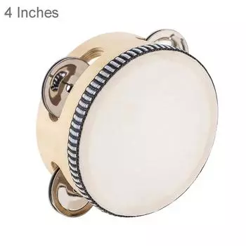 Wood Metal Hand Held Single Row Jingles Tambourine 4 6 8 10 Inch Church Party KTV Musical Educational Rhythm Percussion Instrument Gifts 4 inch
