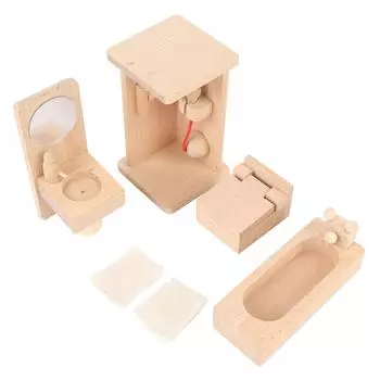 Wood Mini Bathroom Toy Set Bathtub Sink Toilet Bathroom Furniture Accessories for Children Birthday