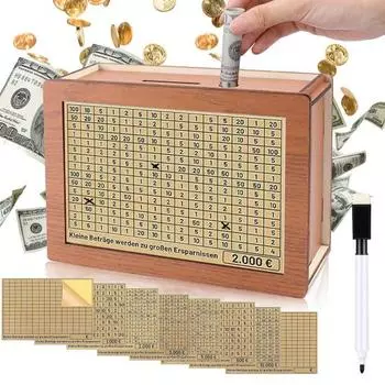 Деревянная копилка со счетчиком, наклейка с целевым номером, большая емкость, копилка, контейнер для монет, контейнер для денег для детей и взрослых, экономия денег