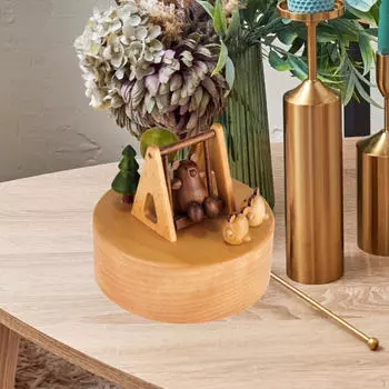 Wood Music Box Decorative Piece for Living Room Party Tabletop Display 11x9.5cm