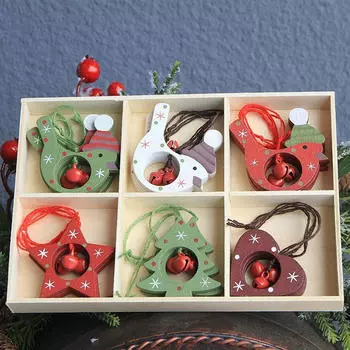 Wood Ornament Christmas Decoration Gifts Party Supplies Hanging Pendant with Lanyard for Wall Office