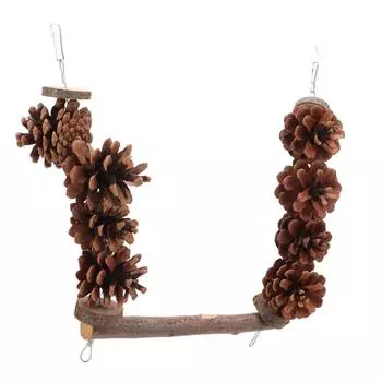 Wood Perch Toy Pine Cone Parrot Swing Stand for Conure Cockatiel Parakeet African Grey