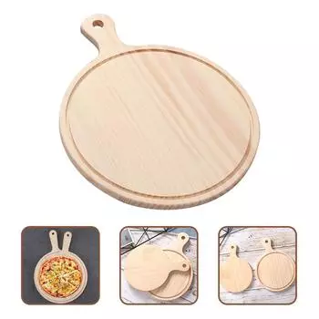 Wood Pizza Peel Serving Tray with Handle Round Cheese Board for Food Preparation Perfect for Pizza Steak for Restaurants 32.00X22.80X1.50CM