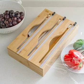 Деревянный диспенсер для пластиковой пленки, настенный кухонный ящик для хранения, держатель для бумаги для выпечки, органайзер для мусорных мешков, многослойный резак для пищевой пленки