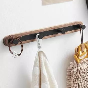 Деревянный крючок для халата, черный, белый, 3, 4, 5, 6 крючков для туалета, ванной комнаты, креативная настенная вешалка для хранения ключей, держатель для полотенец