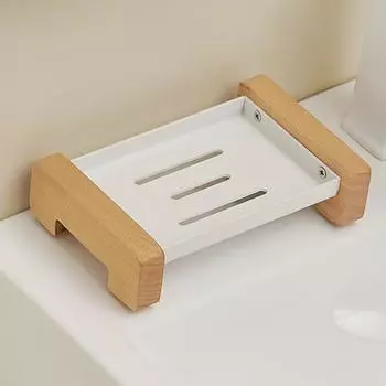 Wood Soap Dish Holder White Black Grey Aluminum Toilet Lavatory Hand Wash Bathroom Washbasin Shower Soap Holders Storage Shelf