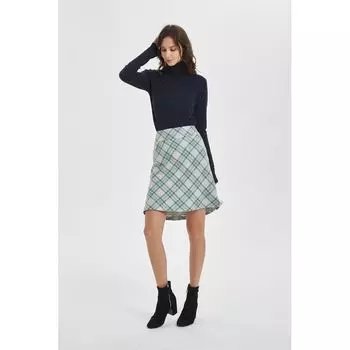 Wood Tencel Fashion Women s Fall and Winter Side Zipper Skirt Green lattice 14