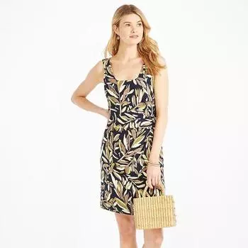 Wood Tencel Knitting Print Vest Dress Spring/Summer Fashion Vacation Casual Skirt Cool Slim Looking Skin Color Lifting 686 Dark blue bottom green leaf color SP