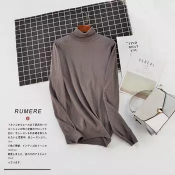 Wood Tencel Knitting Turtleneck Long Sleeves Base Clothing Fashion Plus Size Female Spring and Autumn Leisure Tops Multicolor Comfortable Plaid 2 Army Gray S