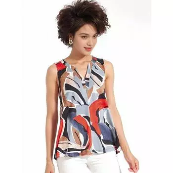 Wood Tencel Print Chubby Girl Base Clothing Fashion Vest Contrast color 1XL