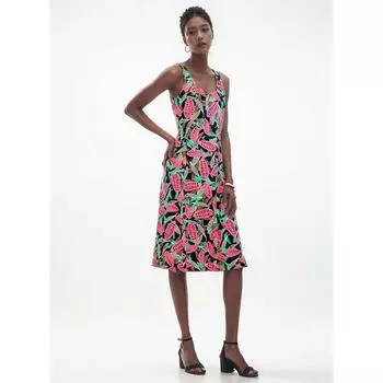 Wood Tencel Print Vest Dress Chubby Girl Mid-Length Casual Skirt 24 Spring and Summer Fashion Plus Size Female Slim Looking Skin Color Lifting Black background REDLEAF M