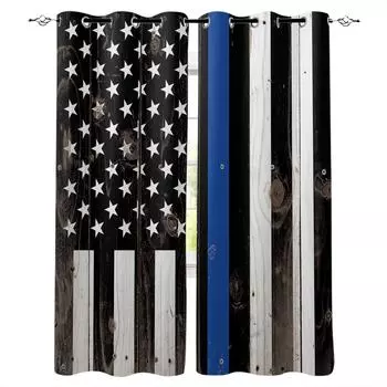 Wooden American Flags Blackout Curtains For Living Room Window Curtains For Bedroom Kitchen Curtains Drapes Blinds W135 x H60cm
