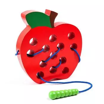 Wooden Baby Kindergarten Wooden Worm Eat Fruit Apple Plaything Early Learning Education Toys Montess