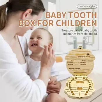 Wooden Baby Teeth Storage Box Kids Tooth Wood Box Organizer Deciduous Teeth Collecting Teeth Umbilical Cord Box Baby Keepsakes