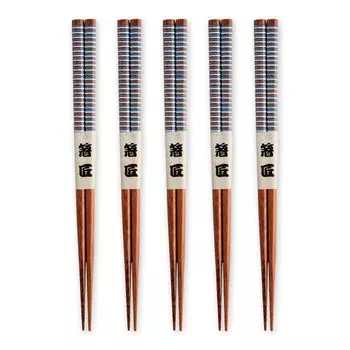 Wooden Blue and White Set of Current Model J-kitchens Chopsticks, Stripes, 5, 23cm,