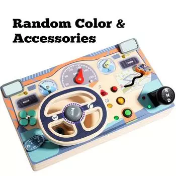 Wooden Busy Board,Sensory Toys with Light Switch,Steering Wheel Busy Board ,Travel Toys for Educational Kid Activities for Boys Girls, Random Color Steering Wheel Busy Board