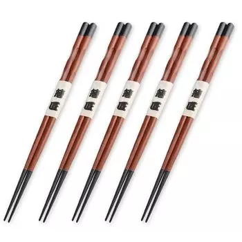 Wooden Carved Set of Current Model J-kitchens Chopsticks, Black, 5, 23cm,