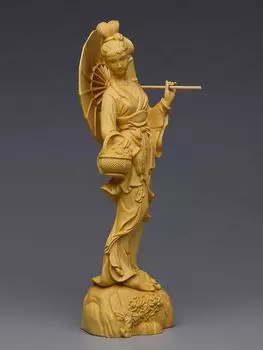 Wooden carving umbrella, beautiful woman, solid wood ornament,birthday celebration home, living room, study decoration, gift