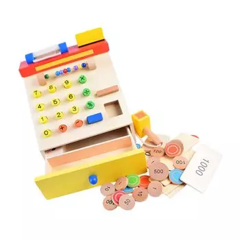 Wooden Cash Register Wooden Toy Check Table Cash Register Counter Children Wooden Toy Children Toy Simulated Check Table Toy Checkout Counter Toy 1