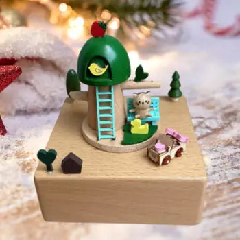 Wooden Cat Music Box Mechanical Multifunctional Toy Home Office Decor Musical