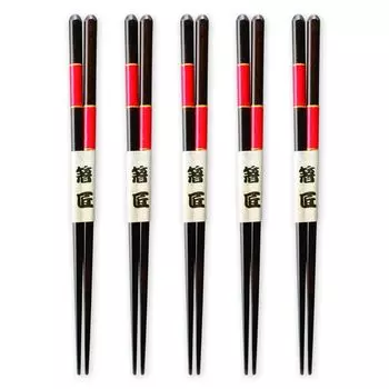 Wooden Checkered Set of Current Model J-kitchens Chopsticks, Red, 5, 23cm,