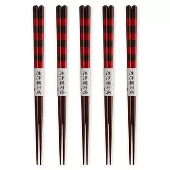 Wooden Checkered Set of Current Model J-kitchens Dishwasher-Safe Chopsticks, Red, 5, 23cm,