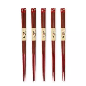 Wooden Cherry Blossom Set of Current Model J-kitchens Chopsticks, Square, Design, Red, 5, 23cm,