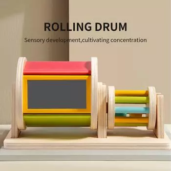 Wooden Children Monterey Soo Early Education Textile Drum Color Cognition Sensory Teaching Aids Rolling Drum Educational Toys 32.05 древесина/синий