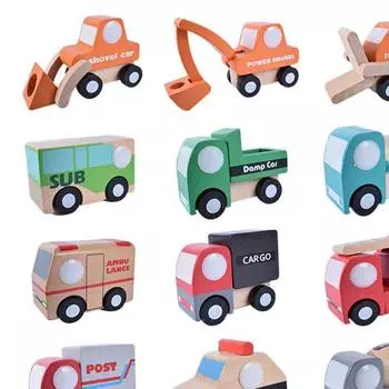 Wooden Children s Car Engineering Model Sets Of Multiple School Bus Model Infant Cognitive Education