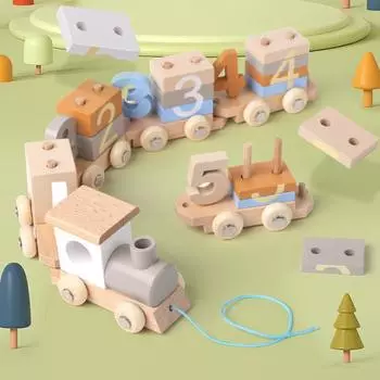 Wooden Children S Creative Building Block Column Towing Assembly Train Shape Pairing Early Education Educational Toys