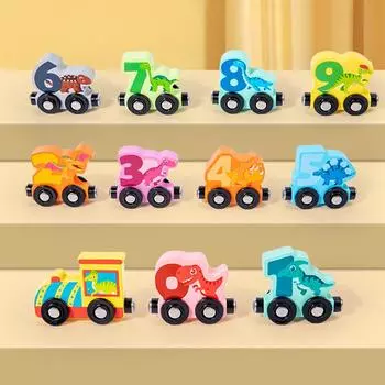 Wooden Children S Early Education Magnetic Digital Dinosaur Drag Small Train Exercise Hand-Eye Coordination Educational Toys