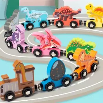 Wooden Children S Early Education Magnetic Dinosaur Digital English Double-Sided Train Enlightenment Cognitive Educational Toys