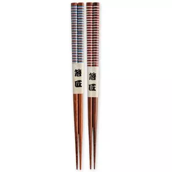 Wooden Chopsticks Pair Striped Hashi Current Model J-kitchens Set, Pattern, 23cm,