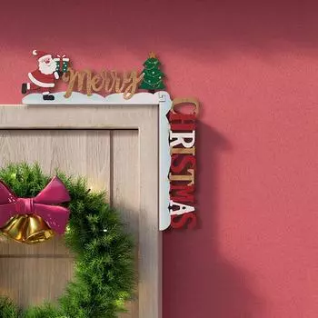 Wooden Christmas Door Frame Decor Santa Claus Doorplate Door Corner Frame Pendant Home Party Atmosphere Decor Table Corner Props