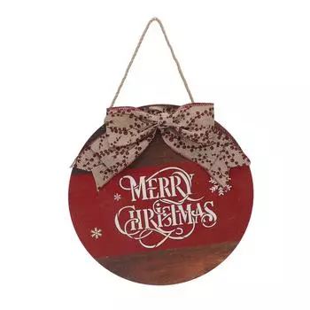 Wooden Christmas Door Sign Bowknot Round Christmas Hanging Sign Indoor Decorative Pendant Letter