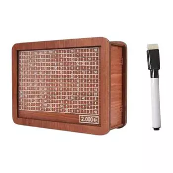 Wooden Coin Container with Pen Desktop Money Pot Money Box Creative Holiday Gift 3000 Euros