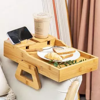 Деревянный подлокотник для дивана с вращающимся на 360° кронштейном для телефона и планшета для завтрака, напитков, пульта дистанционного управления M