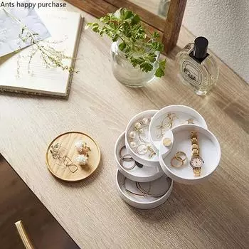 Wooden Cover Plastic Jewelry Box Rotatable Jewelry Storage Box Five-layer Jewelrys Sorting Box Desktop Round Earring Organizer чёрный