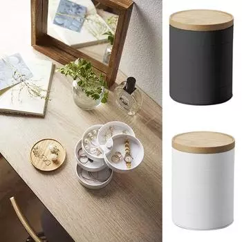 Wooden Cover Rotatable Jewelry Box Round Dust-proof Earring Organizer Five-layer Wooden Lid Jewelry Container Case Necklace чёрный