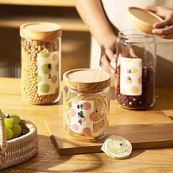 Wooden Cover Sealed Cans Fashion Grain Storage Jar Set Nut Snacks Tea Coffee Beans Food Organizer Kitchen Box