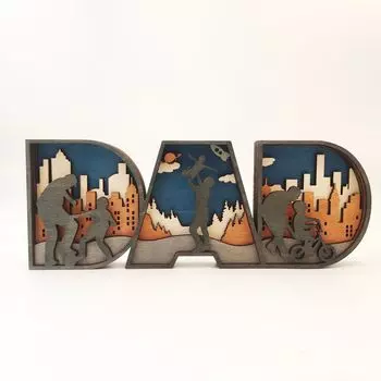 Wooden Crafts Creative Father and Mother Home Decoration Wooden Holiday Lighting Ornaments 23*12cm