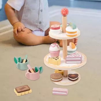 Деревянный игровой набор «Десертный торт», игрушки с кексами, пирожными, пончиками, вечернее чаепитие для