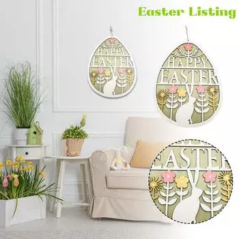 Wooden Easter Bunny Hanging Window Hanging Home Decorations One Size