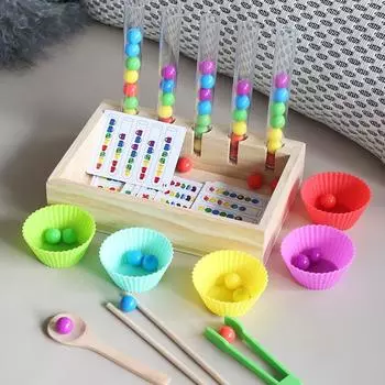 Wooden Educational Bead Clipper Toy Toddlers Fine Motor Color Development Skills