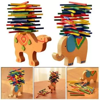 Wooden Elephant Camel Balance Beam Parent-child Game Children s Educational Toy Elephant