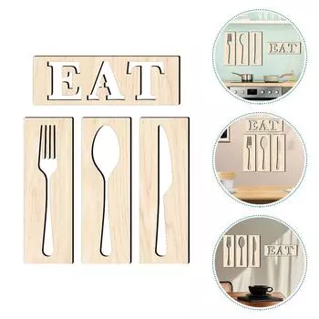 Wooden Fork Spoon Knife Sign Kitchen Cabinet Decorations above Rustic Living Room Ornament Wall Farmhouse