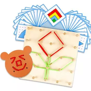 Wooden Geoboard Mathematical Manipulative Material 5x5 Array Geo Board with Elastic Bands Pattern разноцветный