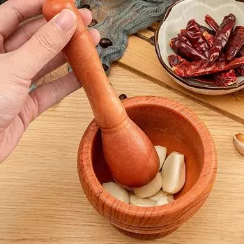 Wooden grain manual garlic press Garlic Herb Spice Mixing Grinding Crusher Bowl Restaurant Kitchen Tools