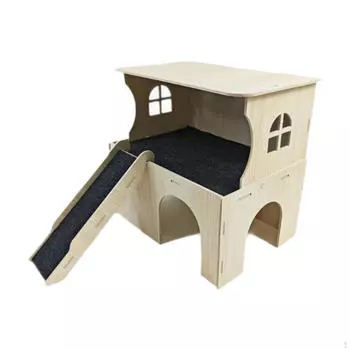Wooden Hamster House Bed Hut Habitats Hiding Playing with Stairs Small Animal Guinea Pig Hideout