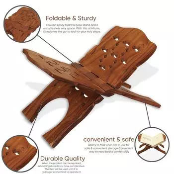 Wooden Hand Carved Holy Book Stand Figurine, Brown, 12x5.5 inch, 1 Piece